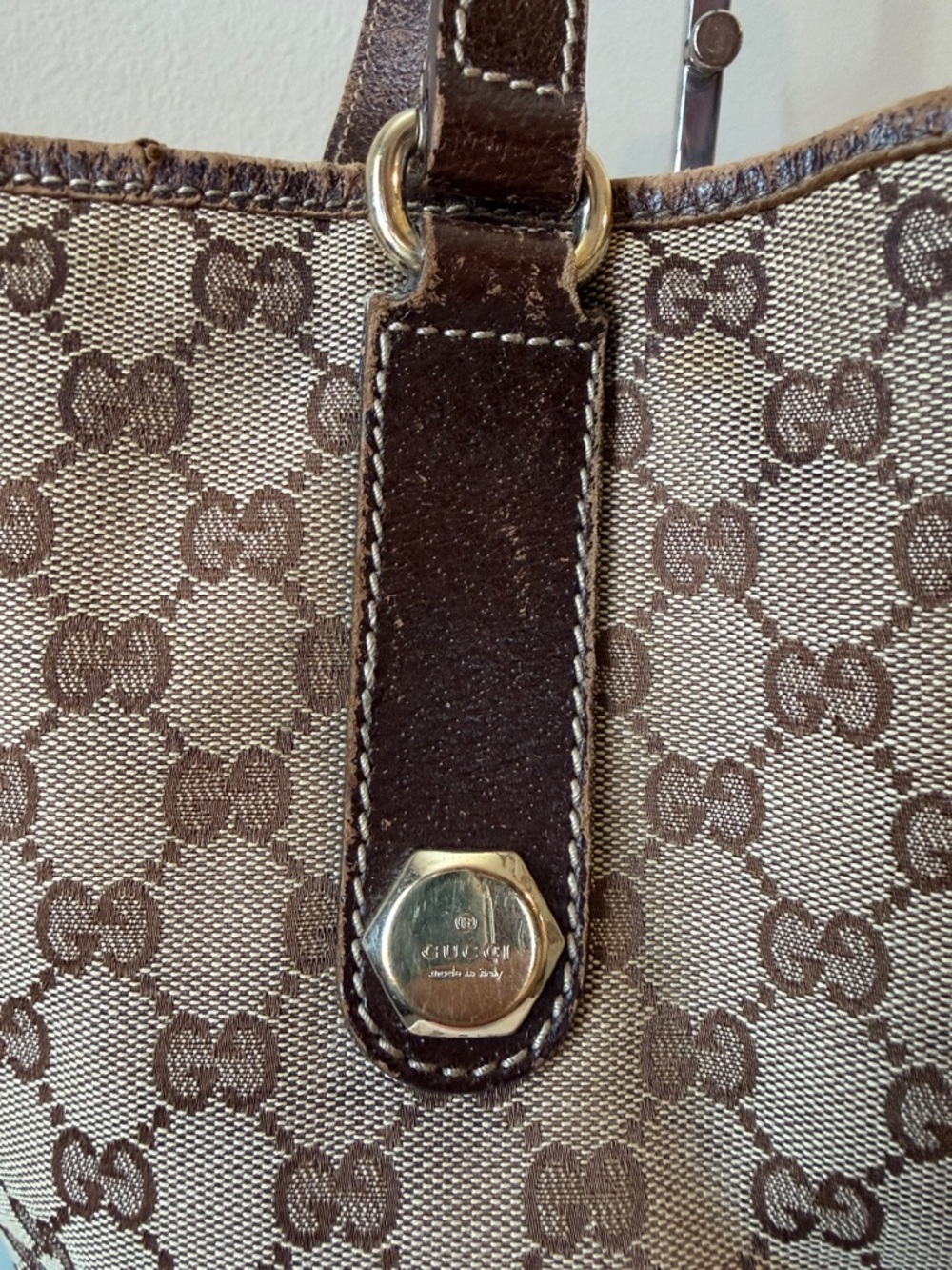 👜 Gucci GG Monogram Charmy Tote Bag Canvas & Leather Trim in Brown & Tan ✨ - Picture 6 of 16